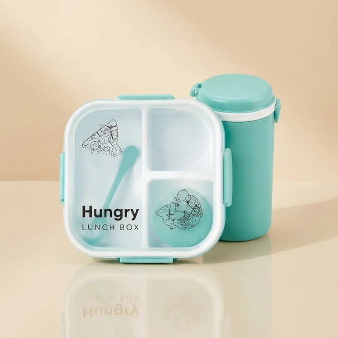 Lunch Box Set with Water Bottle & Spoon | 3 Compartment Leak-Resistant Lunch Box for Kids & Adults | BPA-Free Portable Tiffin Box