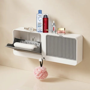 2-in-1 Wall Mounted Soap Holder with Hooks | Self Draining No Drill Soap Dish