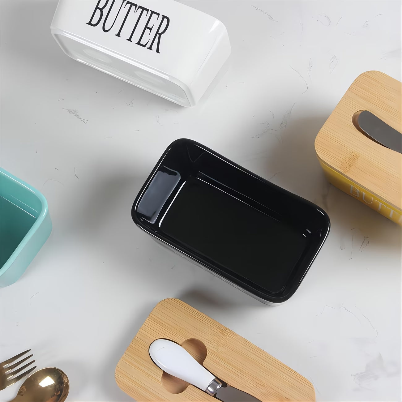 Ceramic Butter Dish With Lid & Knife – Airtight Butter Keeper Container with Silicone Seal for Countertop & Refrigerator