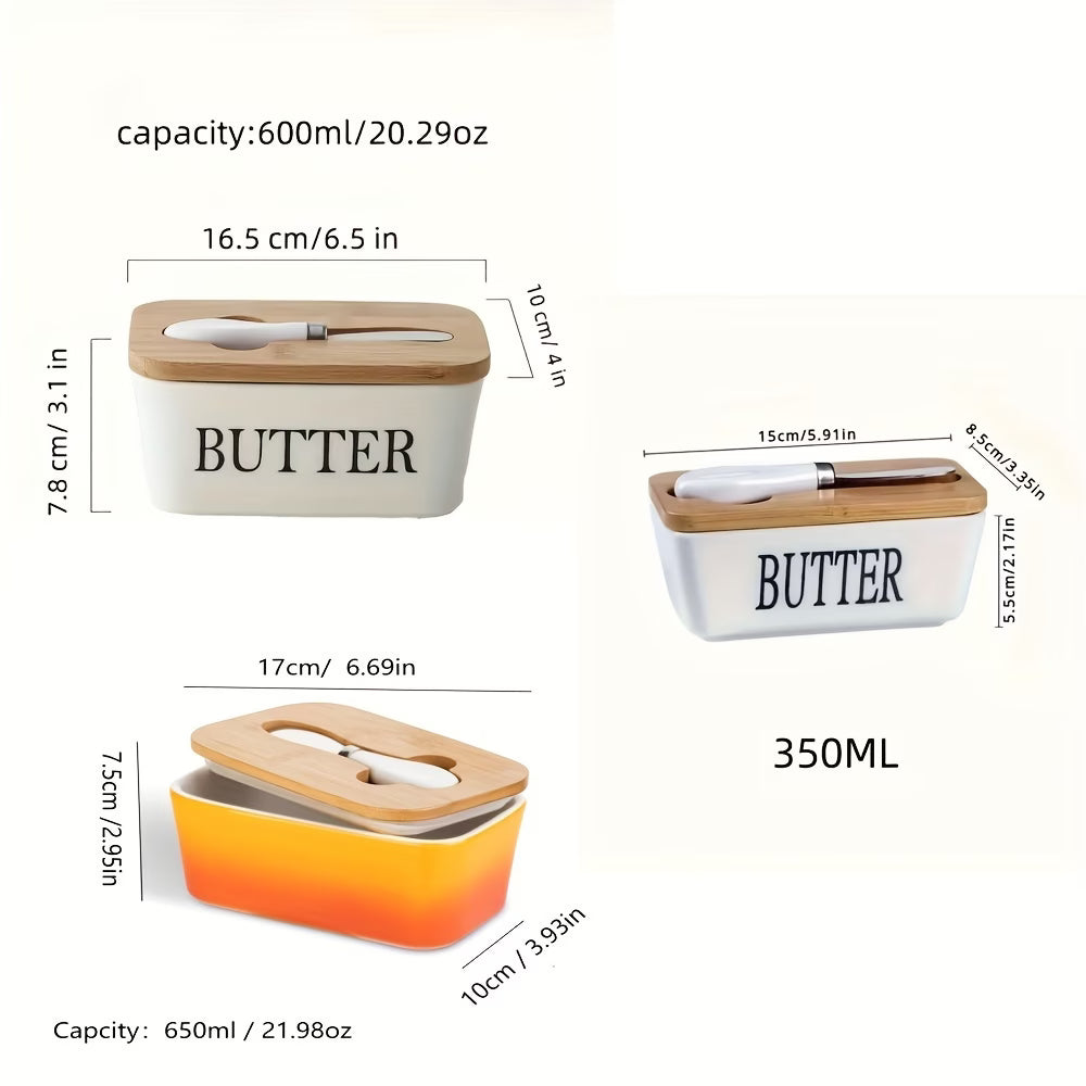Ceramic Butter Dish With Lid & Knife – Airtight Butter Keeper Container with Silicone Seal for Countertop & Refrigerator