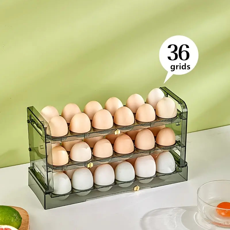 3 Layer Foldable 24 Egg Storage Box - Plastic Egg Holder Organizer for Refrigerator Side Door