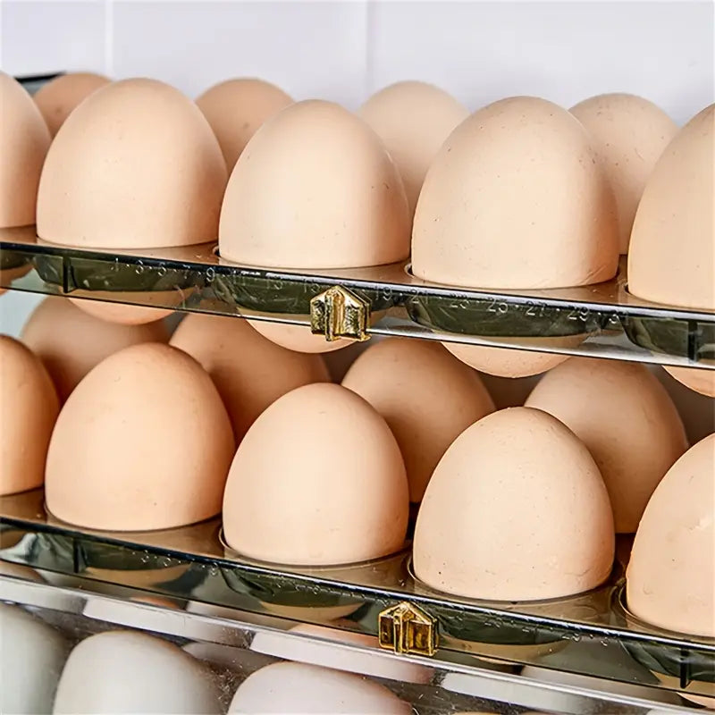 3 Layer Foldable 24 Egg Storage Box - Plastic Egg Holder Organizer for Refrigerator Side Door