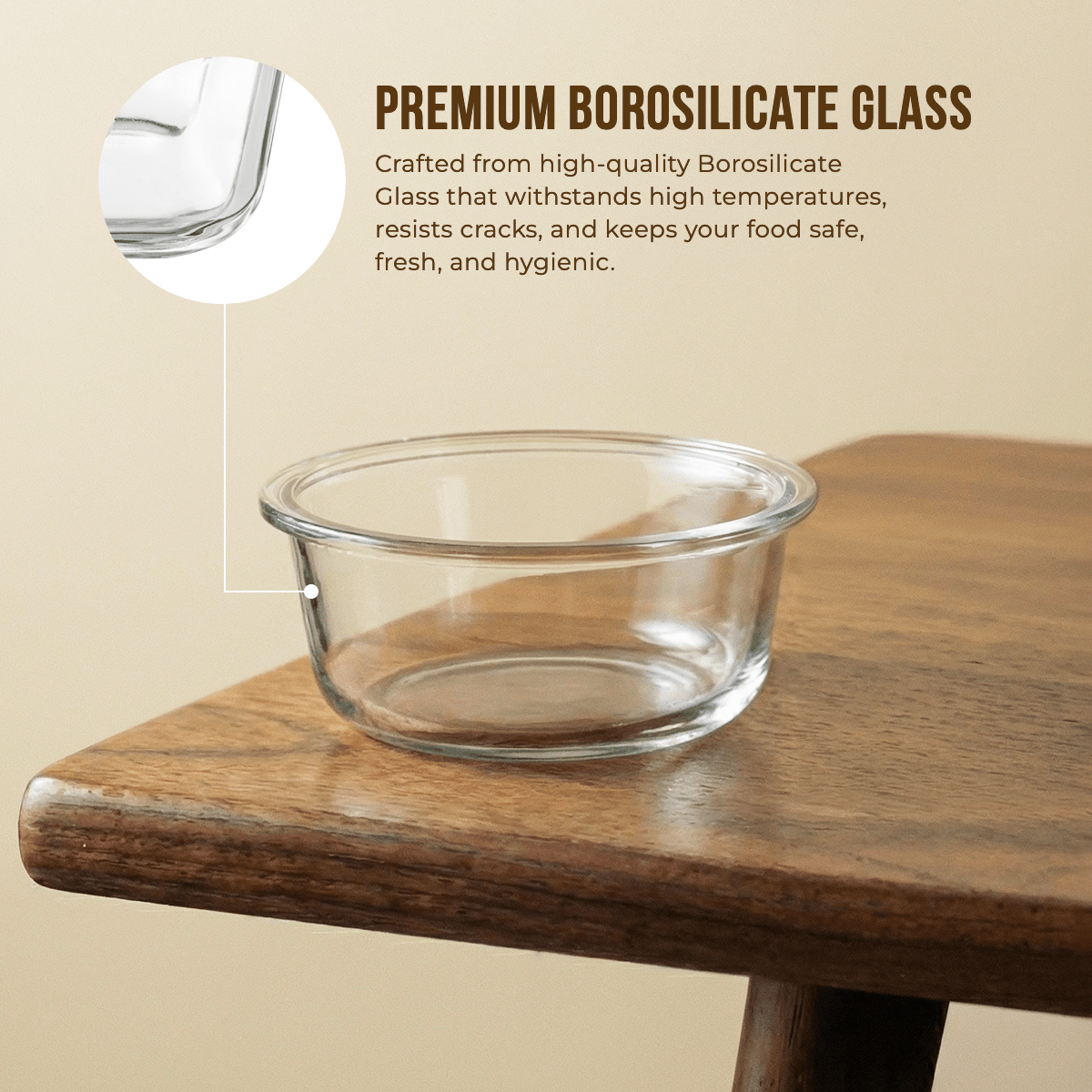 400ml Compact Round Borosilicate Glass Bowl | Artistic Printed Lid for Snacks & Dips