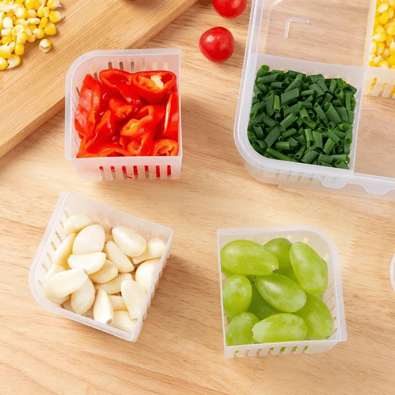 4 Grid Fridge Organizer Box | Polypropylene Vegetable Storage Container for Garlic, Ginger, Coriander Leaves, Green Chili Diced...