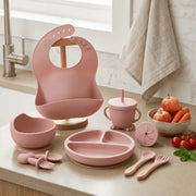 Silicone Baby Feeding Set | Complete Baby-Led Weaning Kit with Bib, Suction Bowl, Divided Plate, Cup, Spoon & Fork