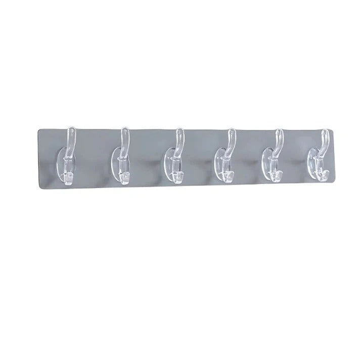Housious® Self-Adhesive 6 Hook Strip – Transparent Heavy Duty Hooks for Wall Hanging