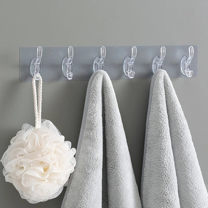 Housious® Self-Adhesive 6 Hook Strip – Transparent Heavy Duty Hooks for Wall Hanging
