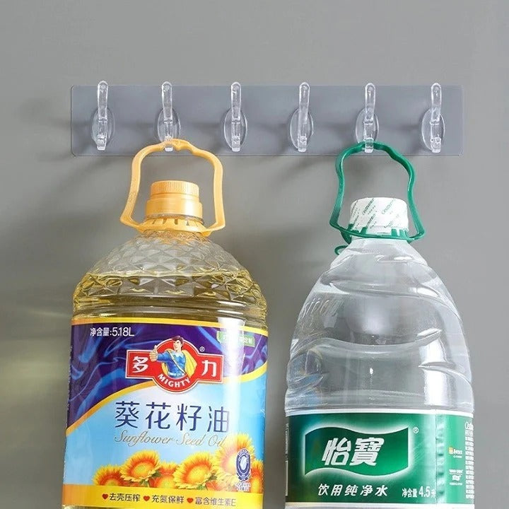 Housious® Self-Adhesive 6 Hook Strip – Transparent Heavy Duty Hooks for Wall Hanging