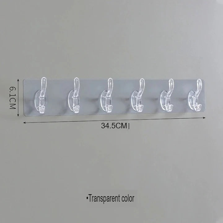 Housious® Self-Adhesive 6 Hook Strip – Transparent Heavy Duty Hooks for Wall Hanging
