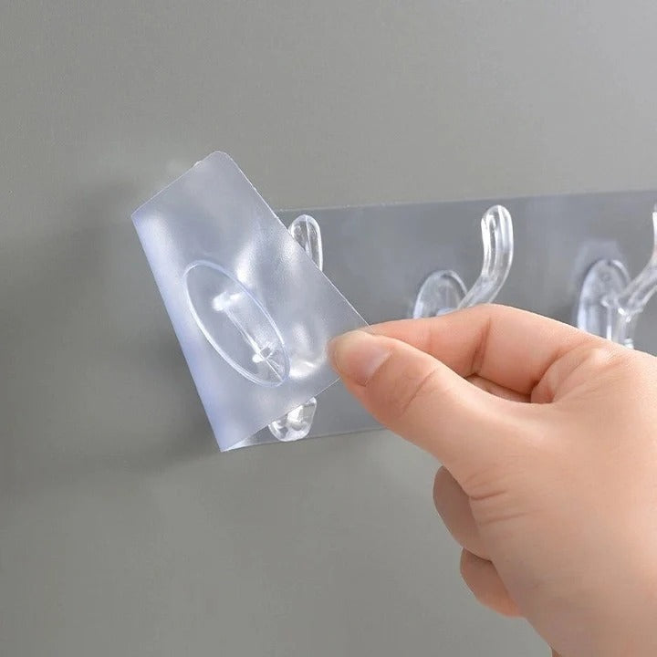 Housious® Self-Adhesive 6 Hook Strip – Transparent Heavy Duty Hooks for Wall Hanging