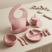 Silicone Baby Feeding Set | Complete Baby-Led Weaning Kit with Bib, Suction Bowl, Divided Plate, Cup, Spoon & Fork