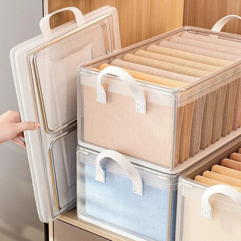 Foldable Fabric Storage Box with Lid | 26L Clothes & Pants Organizer | Collapsible Closet Storage Bin with Handles | Multi-Purpose Home Organizer | 3 PCS