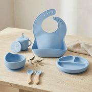 Silicone Baby Feeding Set | Complete Baby-Led Weaning Kit with Bib, Suction Bowl, Divided Plate, Cup, Spoon & Fork