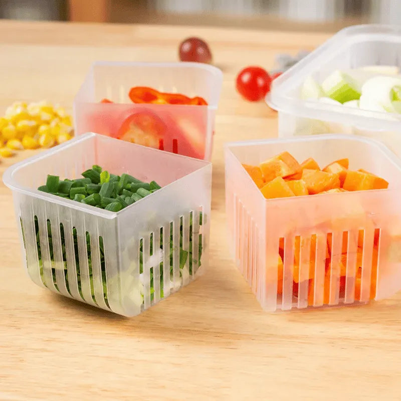 4 Grid Fridge Organizer Box | Polypropylene Vegetable Storage Container for Garlic, Ginger, Coriander Leaves, Green Chili Diced...