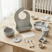 Silicone Baby Feeding Set | Complete Baby-Led Weaning Kit with Bib, Suction Bowl, Divided Plate, Cup, Spoon & Fork