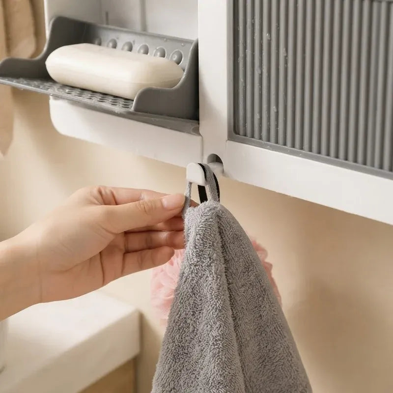 2-in-1 Wall Mounted Soap Holder with Hooks | Self Draining No Drill Soap Dish