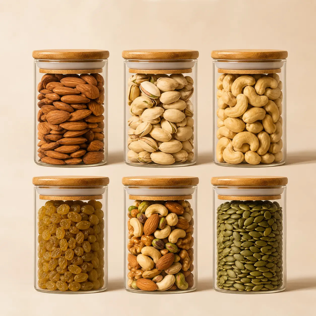 320 ML Borosilicate Glass Jars with Bamboo Wood Air Tight Lids