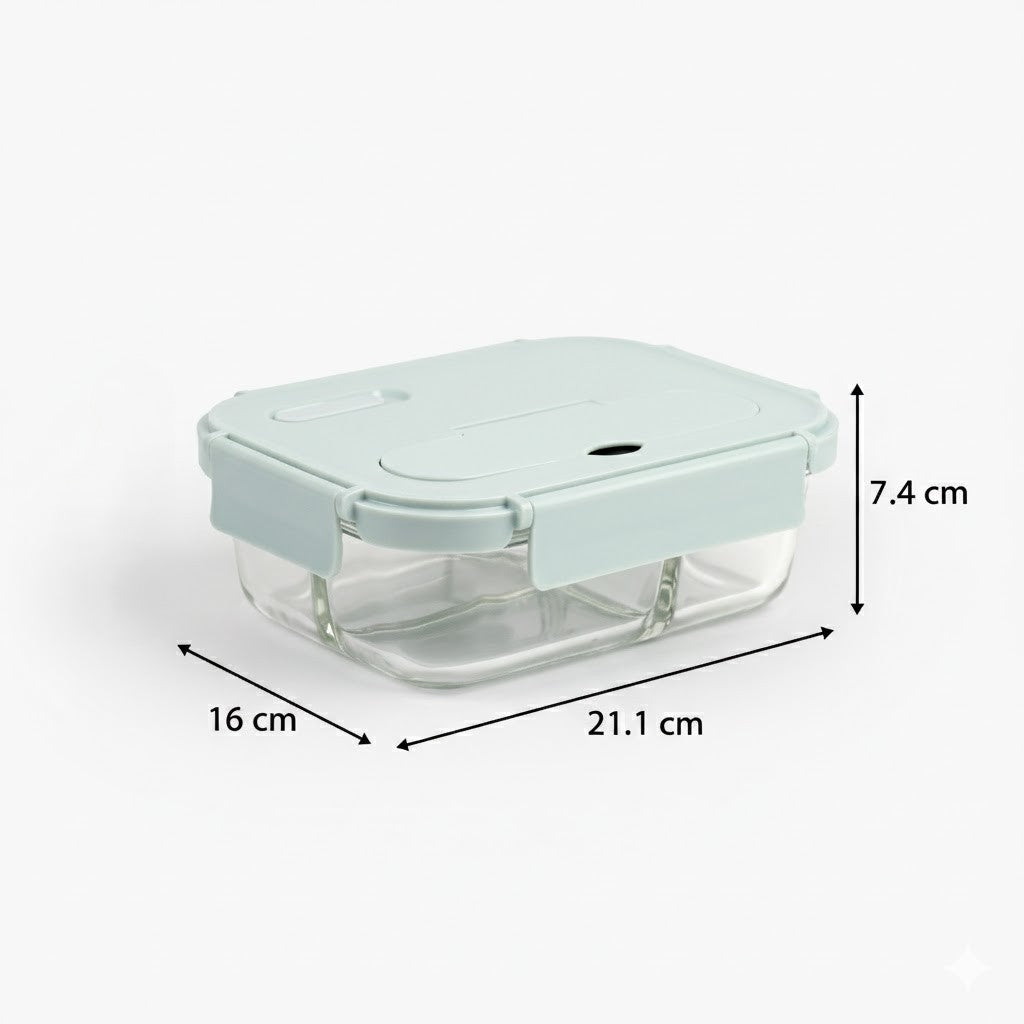 1050ml Rectangle Glass Food Container with 2 Compartments | Divided Meal Box for Complete Meals